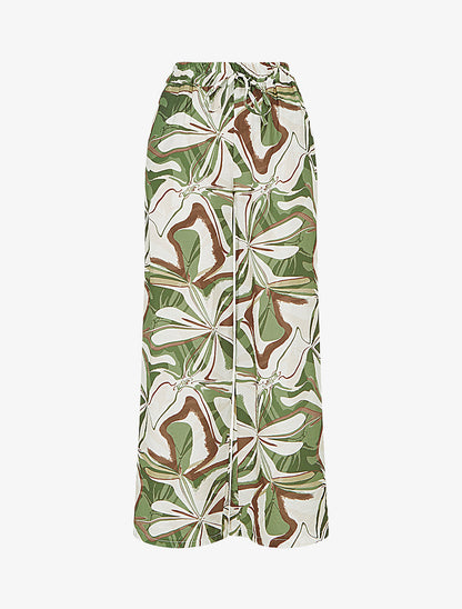 Pantalon imprimé abstrait à taille haute élastiquée - Kaki - 1