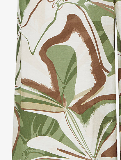 Pantalon imprimé abstrait à taille haute élastiquée - Kaki - 3