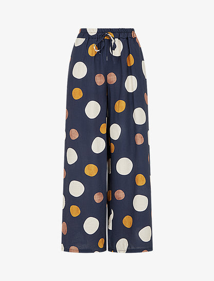 Pantalon imprimé ronds à taille haute élastiquée - Marine - 1