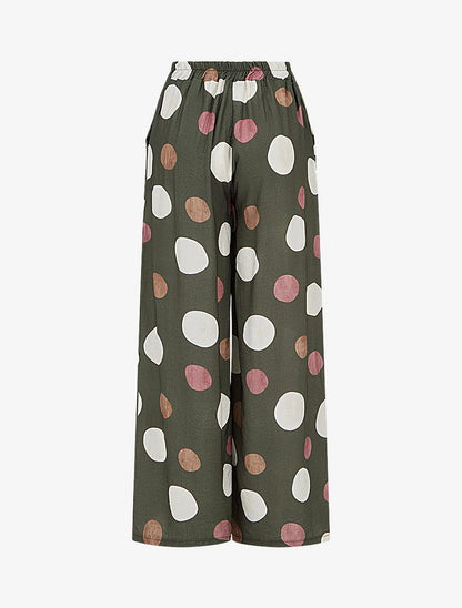 Pantalon imprimé ronds à taille haute élastiquée - Kaki - 2