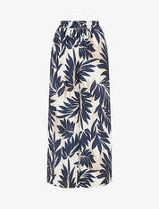 Pantalon imprimé feuillage et à taille haute élastiquée - Marine - 1