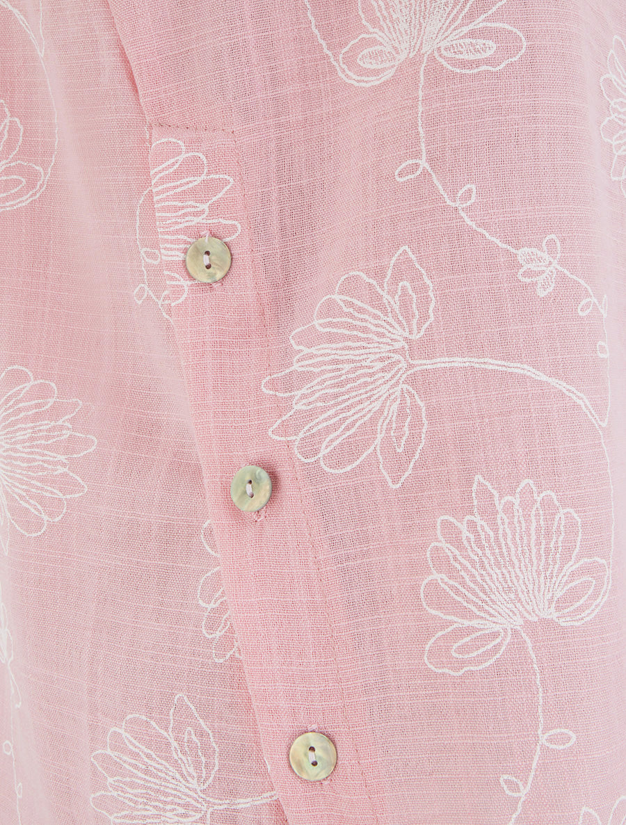 Top en lin à broderie floral - Rose - 3