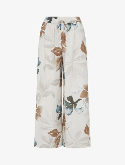 Pantalon élastiqué à imprimé feuillage - Beige - 1
