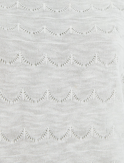 Top uni en maille ajourée à manches courtes - Blanc - 3