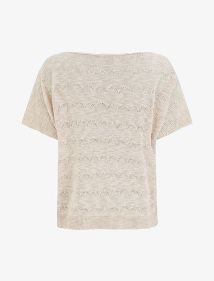 Top uni en maille ajourée à manches courtes - Beige - 2