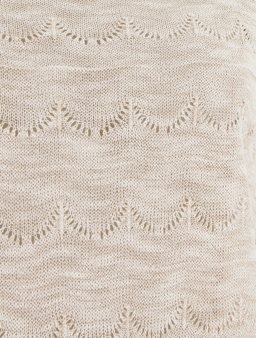 Top uni en maille ajourée à manches courtes - Beige - 3