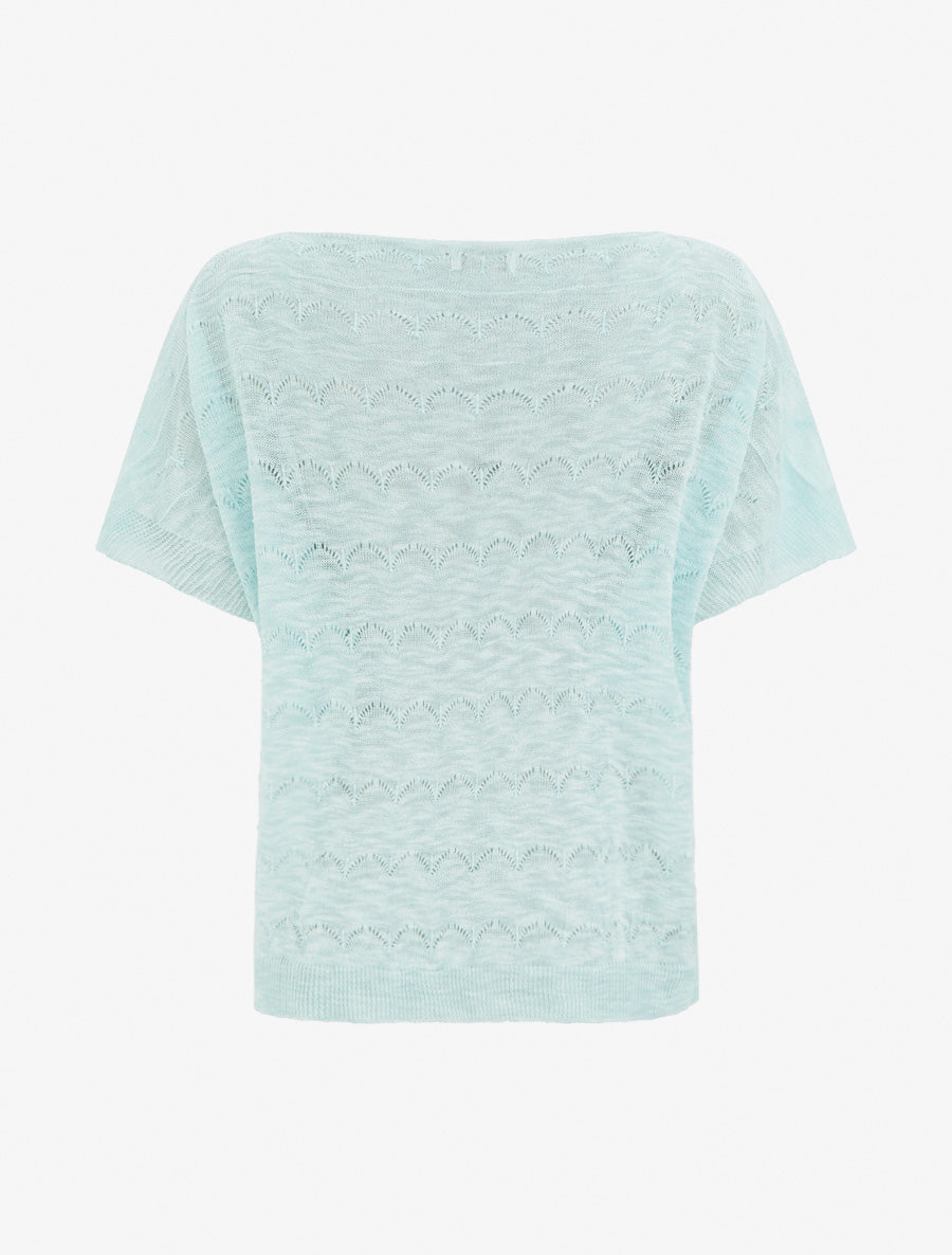 Top uni en maille ajourée à manches courtes - Turquoise - 2