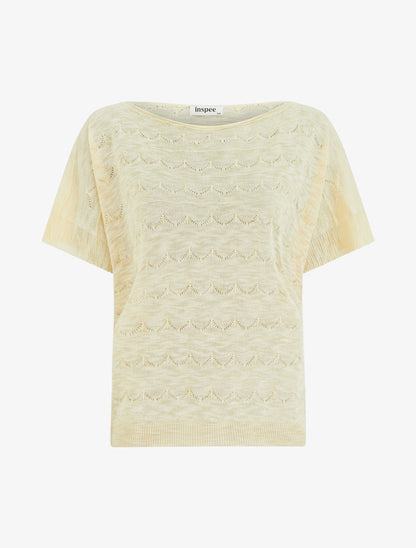 Top uni en maille ajourée à manches courtes - Jaune citron - 1