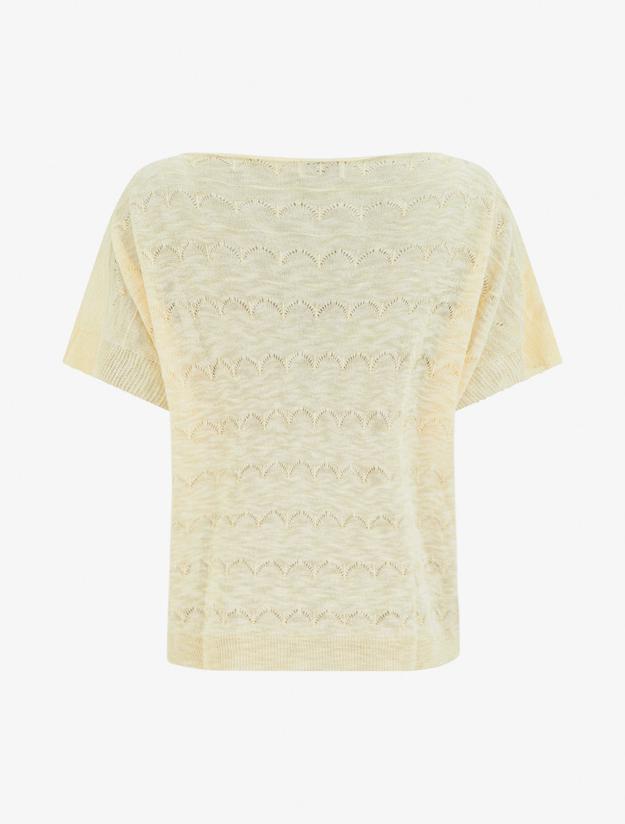 Top uni en maille ajourée à manches courtes - Jaune citron - 2