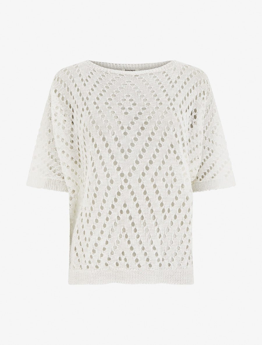 Top uni ajouré en maille - Blanc - 1