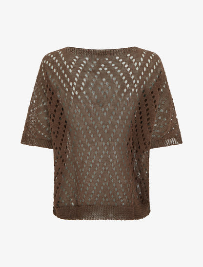 Top uni ajouré en maille - Marron - 2