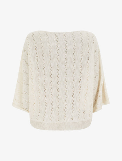 Top uni en maille ajourée à manches 3/4 - Blanc - 2
