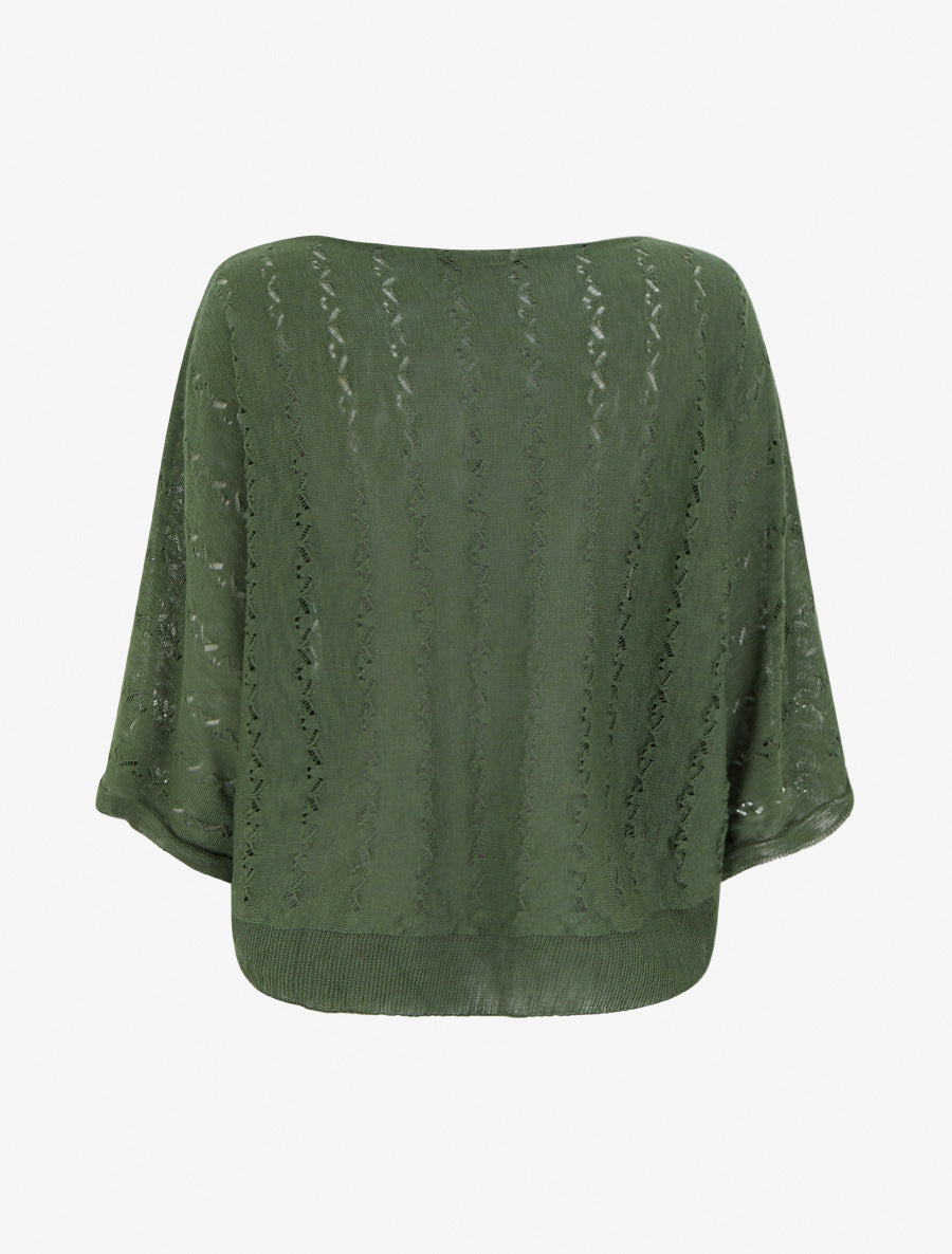 Top uni en maille ajourée à manches 3/4 - Kaki - 2