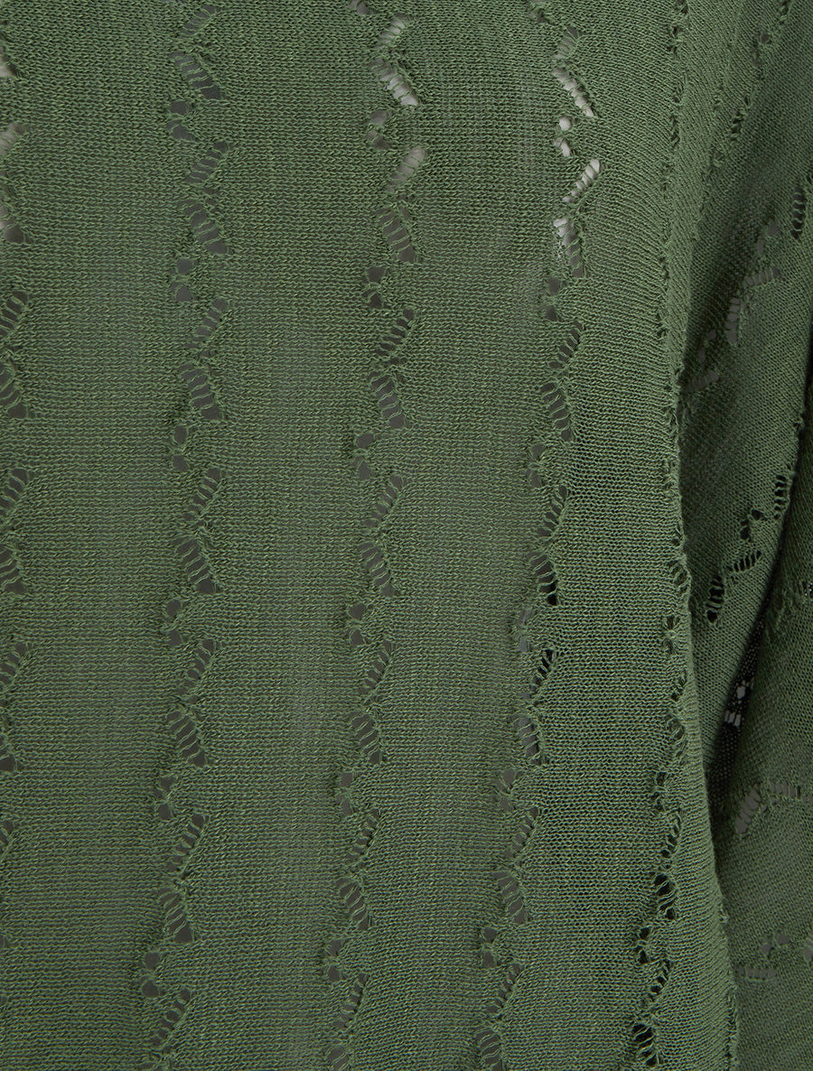 Top uni en maille ajourée à manches 3/4 - Kaki - 3