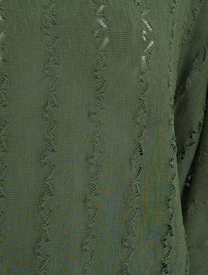 Top uni en maille ajourée à manches 3/4 - Kaki - 3