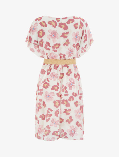 Robe mi-longue fleuri manches courtes - Rose - 2