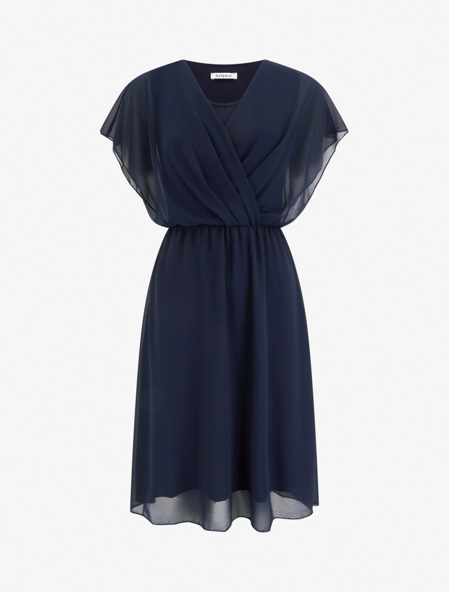 Robe évasée à manches courtes et col cache-coeur - Marine - 1