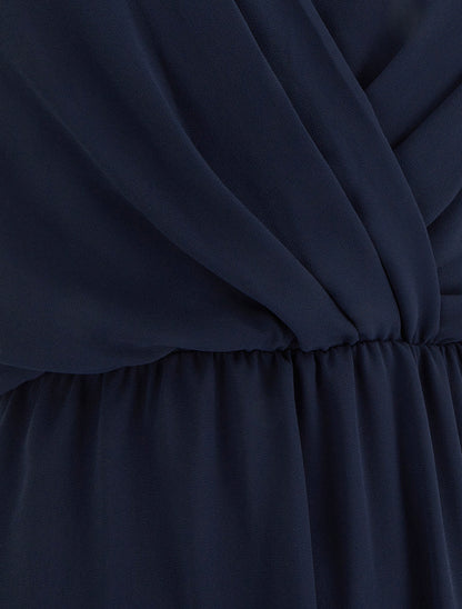 Robe évasée à manches courtes et col cache-coeur - Marine - 3