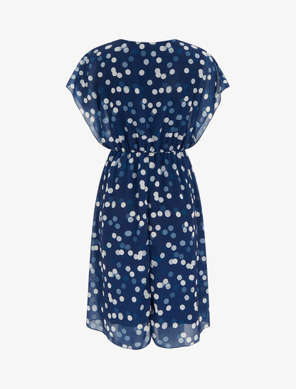 Robe imprimé pois à col cache-coeur - Marine - 2