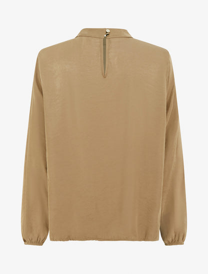 Blouse satinée à poignets élastiqués - Camel - 2