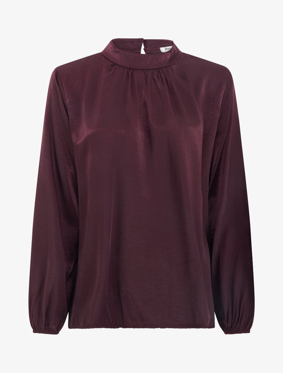 Blouse satinée à poignets élastiqués - Prune - 1