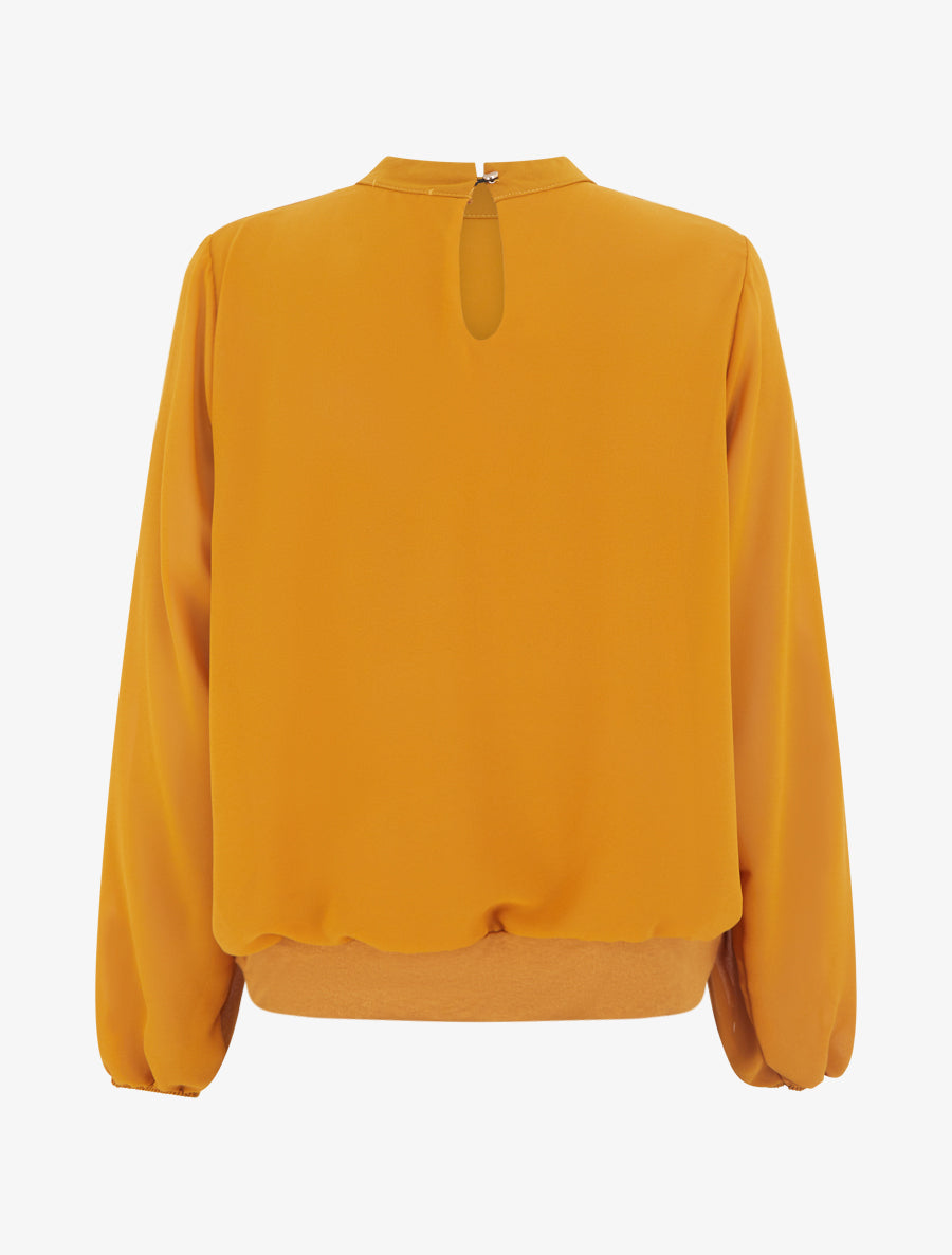 Blouse unie à poignets élastiqués - Jaune moutarde - 2