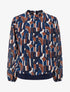 Blouse imprimé rétro à poignets élastiqués - Marine - 1