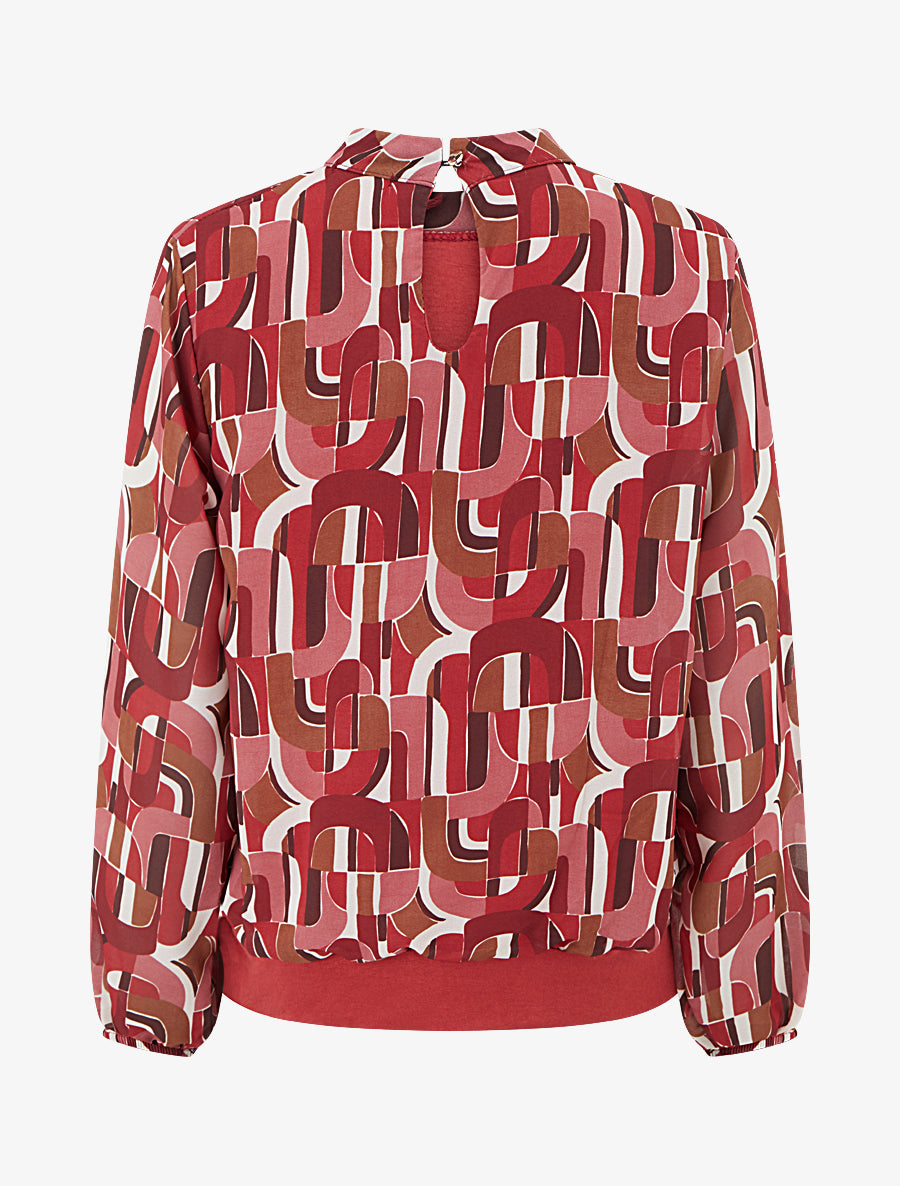 Blouse imprimé rétro à poignets élastiqués - Rouge - 2