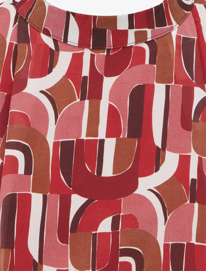 Blouse imprimé rétro à poignets élastiqués - Rouge - 3
