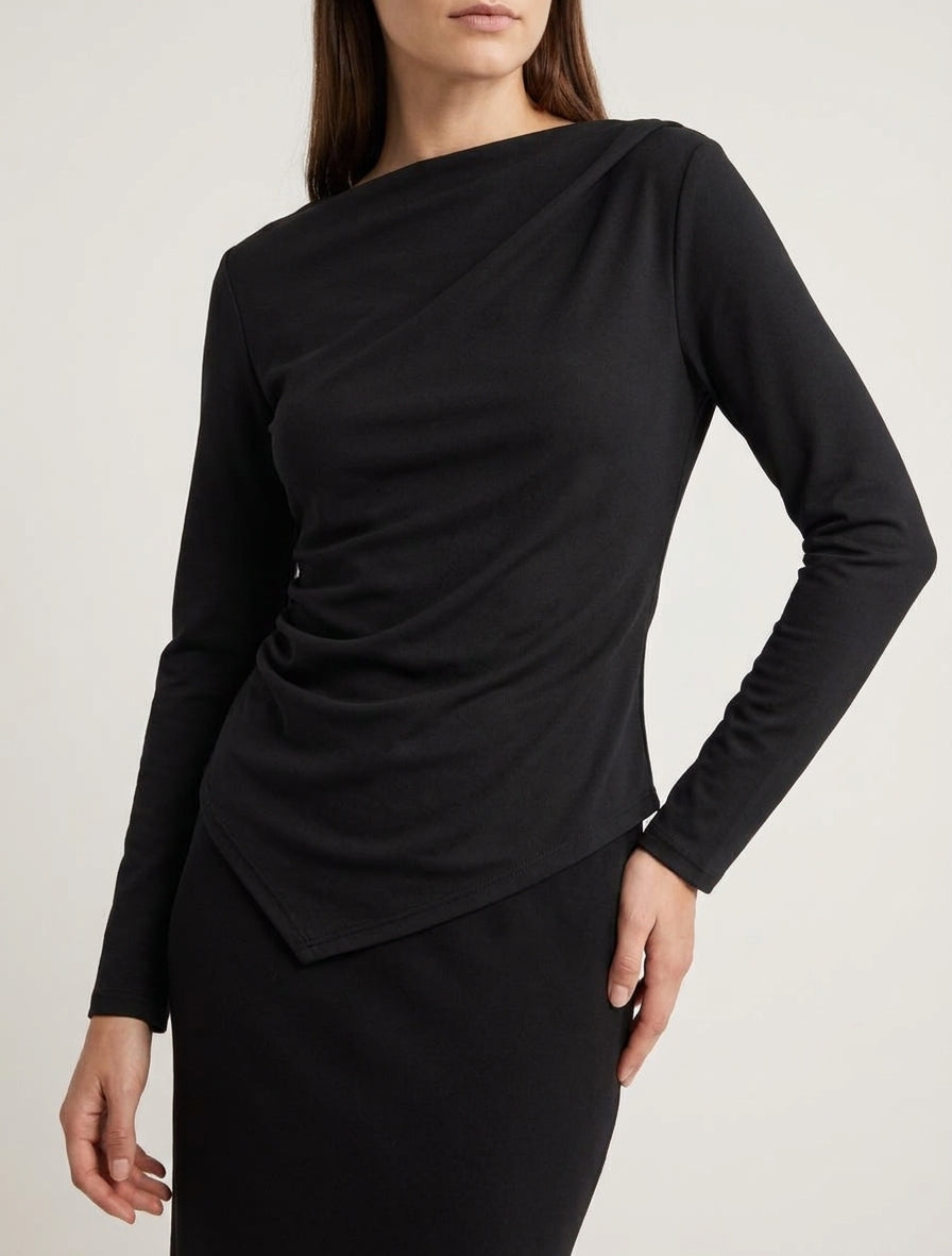 Asymmetrische top met lange mouwen - Zwart