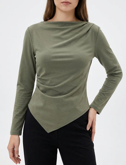 Asymmetrische top met lange mouwen - Kaki