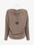 Pull côtelé à manches chauve-souris et col bénitier - Taupe - 1