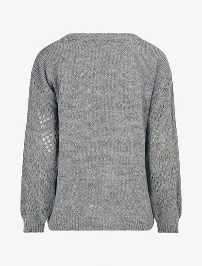 Pull ample à manches ajourées - Gris chiné - 2