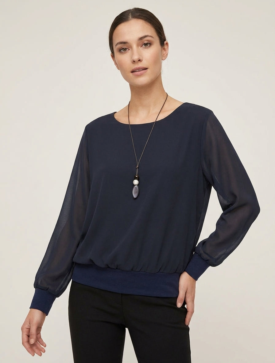 Top met vleermuismouwen - Marine