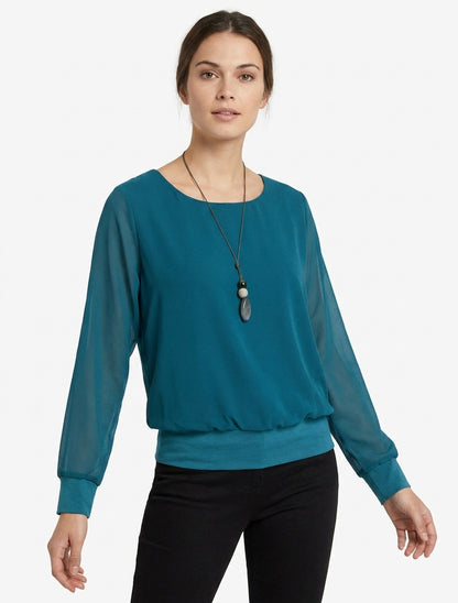 Top met vleermuismouwen - Eendenblauw