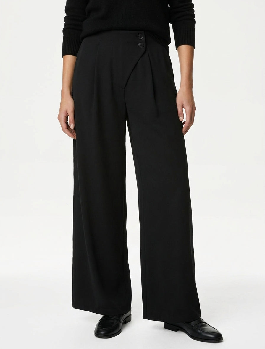 Effen broek met elastische tailleband - Zwart