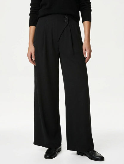 Effen broek met elastische tailleband - Zwart