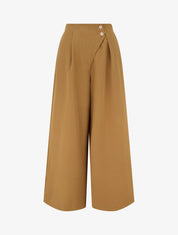 Pantalon uni à taille élastiquée - Camel - 1