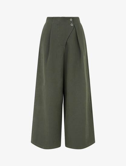 Pantalon uni à taille élastiquée - Kaki - 1