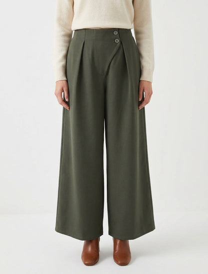 Effen broek met elastische tailleband - Kaki