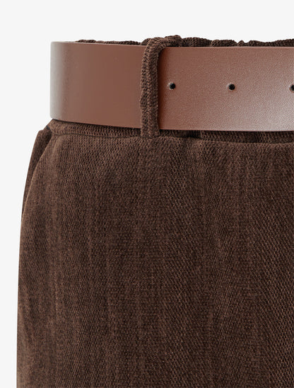 Pantalon effet velours à taille élastiquée - Marron - 3