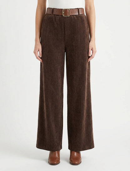 Fluwelen effect broek met elastische tailleband - Bruin