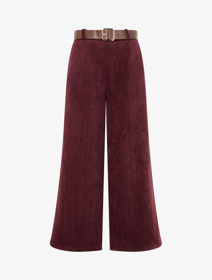 Pantalon effet velours à taille élastiquée - Lie de vin - 1