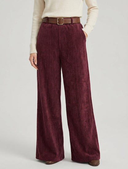 Fluwelen effect broek met elastische tailleband - Wijnrood