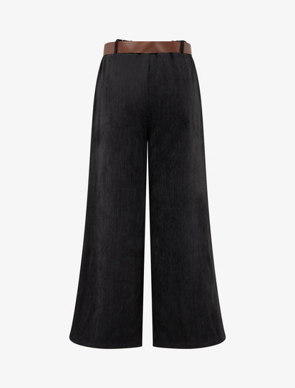 Pantalon effet velours à taille élastiquée - Noir - 2