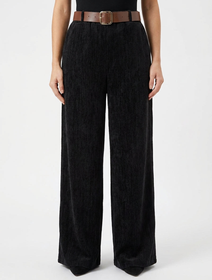 Fluwelen effect broek met elastische tailleband - Zwart