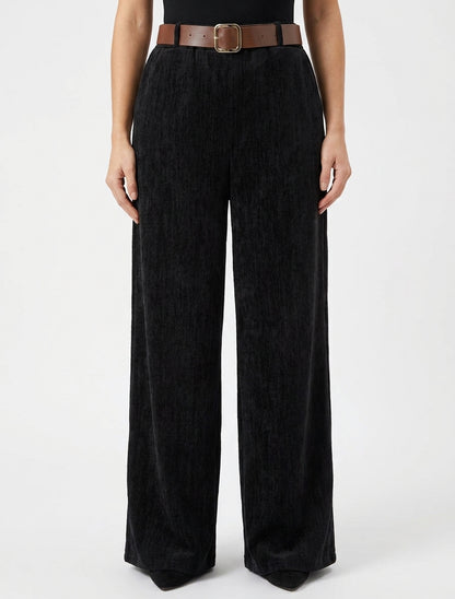 Fluwelen effect broek met elastische tailleband - Zwart