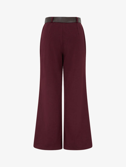 Pantalon ample en feutrine à taille haute - Lie de vin - 2