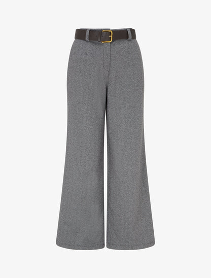 Pantalon ample en feutrine à taille haute - Gris - 1