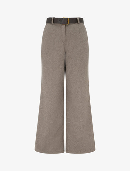 Pantalon ample en feutrine à taille haute - Taupe - 1